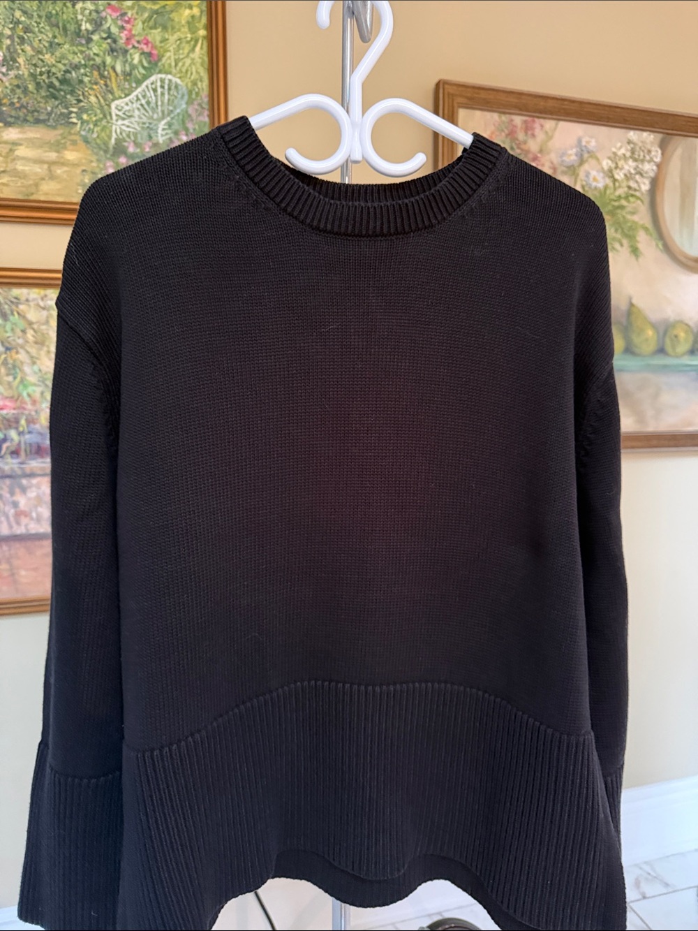 GAP sz S Black Oversize Crewneck 100% cotton sweater deep ribbed hem sleeves